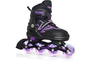 LOKJIJI Pattini in linea regolabili per bambini ragazze ragazzi principianti, Pattini a rotelle per bambino e adolescente per lo sport viola e blu