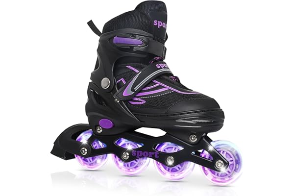 LOKJIJI Patins à roulettes en Ligne Réglables pour Enfants Filles Garçons Débutants, Patins à Roues en Ligne pour Enfants et Adolescents pour Intérieur Extérieur Sport Violet et Bleu