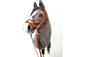 HORSE & TOYS Hobby Horse - Cavallo hobby grande A3 (cavallo su un bastone) completo di finimenti come da foto (grigio)