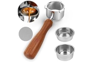 EDTEANU Cafetera de 51mm para DeLonghi Dedica EC680/EC685 Cafetera, Cafetera de 51mm con 2 Cestas de Filtro de Acero Inoxidable, Colador de Disco y Mango de Madera al Acido Rojo, 3 Orejas