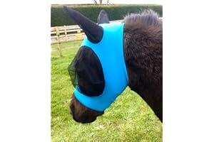 RUGGLES EQUESTRIAN Ruggles Shetland Miniature Section A Pull On Fly Mask With Ears | Stretch Lycra | Horse & Pony Eye Protection (X-Mini, Aqua)