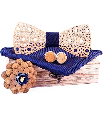 Noeud Papillon Bois Noyer Avec Boutons De Manchette Et Pochette VOANZO - Ensemble Élégant Homme