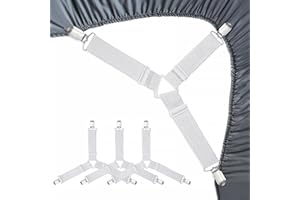 ZFRITP 4 Stück Verstellbare Bettbefestigungen,Weiß Bettlakenspanner,Bettlakenspanner,Dreieckige Bettlaken Spanner mit Metallclips,Bettlaken Elastische Betttuch Spanne für Bettlaken, Matratze, Bügelbrett,usw.