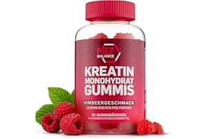 M17 BALANCE Creatin Monohydrat Gummibärchen - 5000 mg Kreatin mit BCAAs & L-Carnitin pro Dosis - Für Muskelaufbau - Zuckerfrei, Anti-Schmelz-Formel, Vegan, Glutenfrei - 30 Portionen (90 Stück, Himbeere)