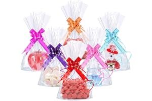 CODIRATO 50 sztuk torebek celofanowych torebek celofanowych 15 x 25 cm torebka celofanowa przezroczysta płaska torebka OPP z dnem krzyżowym z 60 sztukami łuków ściągających na Halloween, słodycze, Boże Narodzenie