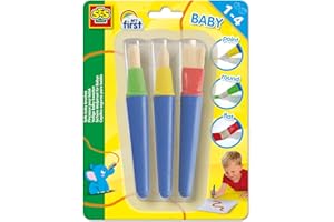 SES Creative 14440 My First Safe Baby Brushes (3 Pieces) - Creative Play Kit for Kids Aged 1+ - Unbreakable, Easy Grip for Little Hands - Flat, Round, and Point Brush - Safe Materials