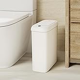 EKO Bote de basura autom&aacute;tico para ba&ntilde;o con tapa, cubo de basura delgado sin contacto de 2.6 galones, contenedor de basura im