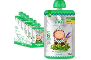 Little Inca Organic Baby Food Pouches The Joyful Green (6x100g) | Quinoa-based Dairy-Free Baby Pouch | 6 Months+ | Recyclable Plant-Based Veg & Fruit Pouches | Supports Gut/Cognitive Health