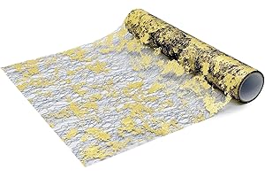 WE MOMENT ZONE Black Gold Table Runner, Sparkling Polyester Tulle Ribbon Roll with Black Gold Foil,Shiny Netting Table Ribbon Decoration For Birthday Party Wedding Decor 28cm x 5M