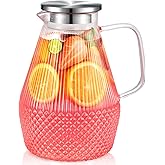 Water Jug, veecom 2.4L Large Glass Water Jug with Lid, Borosilicate Water Carafe, Heat Resistant Glass Pitcher for Fridge, Ju