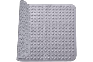 YITOBICI Alfombrilla baño Antideslizante,48 x 48 cm Alfombra de Ducha Cuadrada Antideslizante Alfombra de baño Alfombra Ducha Colgadores y Orificios de Drenaje Gris