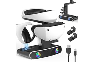 HuiJuKeJi Ladestation für PS VR2 Controller, Ladeanschluss und LED-Licht Schnellladestation Ladegerät Ständer für Playstation VR2 Controller und Headset Ständer VR Zubehör