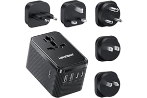 LENCENT Adaptateur de Voyage Universel 30 W avec 3 Ports USB C et 2 USB A, Adaptateur de Prise International pour États-Unis, Angleterre, Japon, Maldives, Sri Lanka, Australie (Type A/C/D/G/I)
