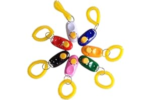 SunGrow 7 Clickers para adiestramiento de Perros con muñequeras - Colorido y práctico Juego de Herramientas Simples, convenientes y efectivas para Cachorros o Gatos - Tamaño y Sonido