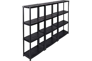 KREHER Lot de 3 étagères, étagère en plastique noir. Dimensions par étagère : 61 x 30,5 x 130 cm.