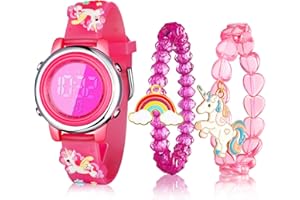 YAOMIAO 3 Pieces Kids Unicorn Watch and Unicorn Bracelet Waterproof Toddler Digital Watch Light Watch with Alarm Stopwatch Unicorn Christmas Valentine's Day Gift for 3-10 Year Girls