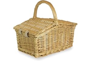 Wrenbury 11" Traditional Picnic Hamper, Small | Traditional Willow Shopping Basket with Lid Wicker Picnic Hamper | Small Picnic Basket 2 Person 28 x 19 x 13cm