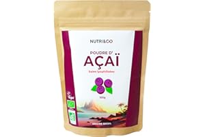 NUTRI & CO Açaï BIO en Poudre 100g - Naturellement Riche en Antioxydants, Vitamine C & Oméga 9 - Issue de l’Agriculture Durable et Équitable en Amazonie - Superaliment Lyophilisée Bio et Vegan