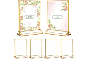 ANZOAT 6 Pz Espositore da Tavolo con Bordo Dorato e Supporto Verticale, Doppia Faccia Porta-Brochure da Banco, Porta Menù da Tavolo Acrilico per Ristoranti, Hotel, Matrimonio, Volantini, Foto (21 * 15cm)