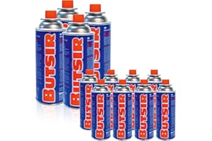 ZEMO Butsir - Paquete 12 Cartuchos de Recarga de Gas 227 g - Cartucho de Gas butano B-250 con Valvula - Ideal para quemadores, sopletes y cocinas portátiles (PACK-12)