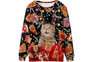 HotsAlifes Mens Ugly Christmas Jumpers Funny Reindeer Print Xmas Sweatshirts For Men Uk Funny Santa Claus Print Long Sleeve Crew Neck Sweater Top For Christmas Funky Reindeer Xmas Pullover Blouse Top