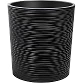 KONZEPT Large Planter with Inner Diameter 30 cm Black | Large Plastic Chisel Tracks Design Planter Pot with Removable Tray fo