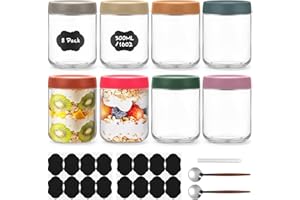 Hisredsun 8 Stück 500ml Overnight Oats Gläser, 16oz Einmachgläser mit Schraubdeckel, Glas-Einmachgläser für Joghurt, Gewürzen, Snacks und Zucker