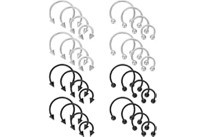 Yolev Pierścienie w kształcie podkowy, stal chirurgiczna, 16G, różne rozmiary, do nosa, przegrody nosowej, obręcz, do brwi, warg, dla kobiet mężczyzn, czarny/srebrny, Stal nierdzewna