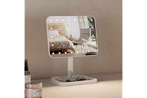 ‎GASHIO GASHIO Lusterko kosmetyczne z oświetleniem – lustro do makijażu z oświetleniem LED i funkcją dotykową – lusterko do makijażu – okrągłe lustro stołowe, obracane o 360° ze światłem – lusterko