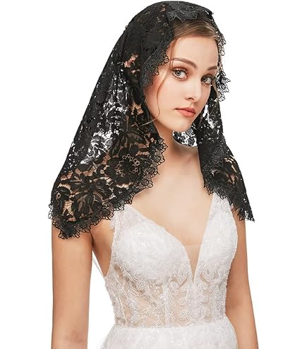 Mantiglia Velo In Pizzo Nero A Forma Infinita Per Chiesa Matrimoni 