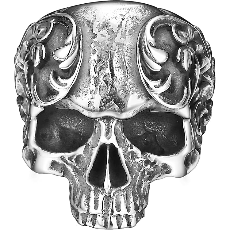 Bague Chevalière Homme En Acier Inox Massif, Motif Crâne Biker Gothique, Taille 13