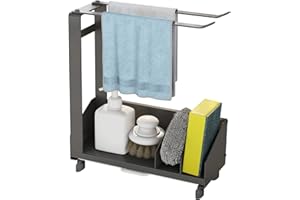 youjia Organizador de Fregadero Cocina Soporte para Esponja de Acero Inoxidable Soporte para Utensilios de Cocina con Toallero y Bandeja Extraíble Organizador Sink Caddy