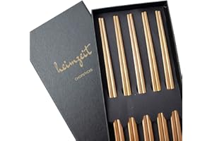 heimzeit Bacchette Sushi in Acciaio Inossidabile di Alta qualità - Colore: Oro Rosa - Design Unico - 5 Persone - 10 Pezzi - Le Bacchette Giapponesi sono lavabili in Lavastoviglie