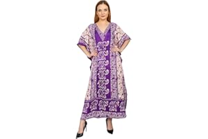 Shah Crafts. Women Kaftan Dress Tunic Kimono Long Maxi Oversized Casual Gown Loungewear Nightdress Bikini Beach Cover Up Caftans Free Size Purple
