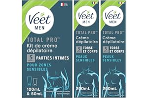 Veet Men - Kit d'Epilation Parties Intimes - Crème Dépilatoire 100 ml et Baume de Soin 50 ml - 2 Crèmes Dépilatoires Peaux Sensibles 200 ml