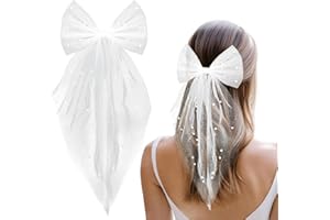 BETESSIN Bridal Hair Bow Veil with Pearl White Hair Clips Wedding Accessories for Bachelorette Party Bridal Shower Hen Night Bridesmaid Supplies