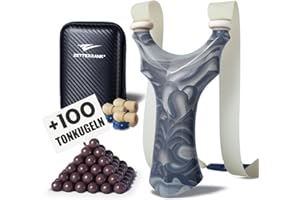 ‎ZETTERRANK Zetterrank Zwille Steinschleuder Bundle Set,Slingshot Schleuder mit Gummiband,Einfache Gummiband-Anbindung,Zwille Sportgerät mit Ersatzgummi und Tonkugeln.