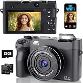 4K 75MP Photo Camera - 18X Digital Zoom Auto Focus, 3" IPS Screen, Selfies/Vlogging, 32GB Card, Compact Cameras for Beginners