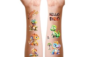 KADERAS Dinosauri Tatuaggi per Bambini, 12 Fogli Glitter Tatuaggio Temporanei Trasferelli per Regali Fine Festa, Pignatta e Gadget Giochi Compleanno