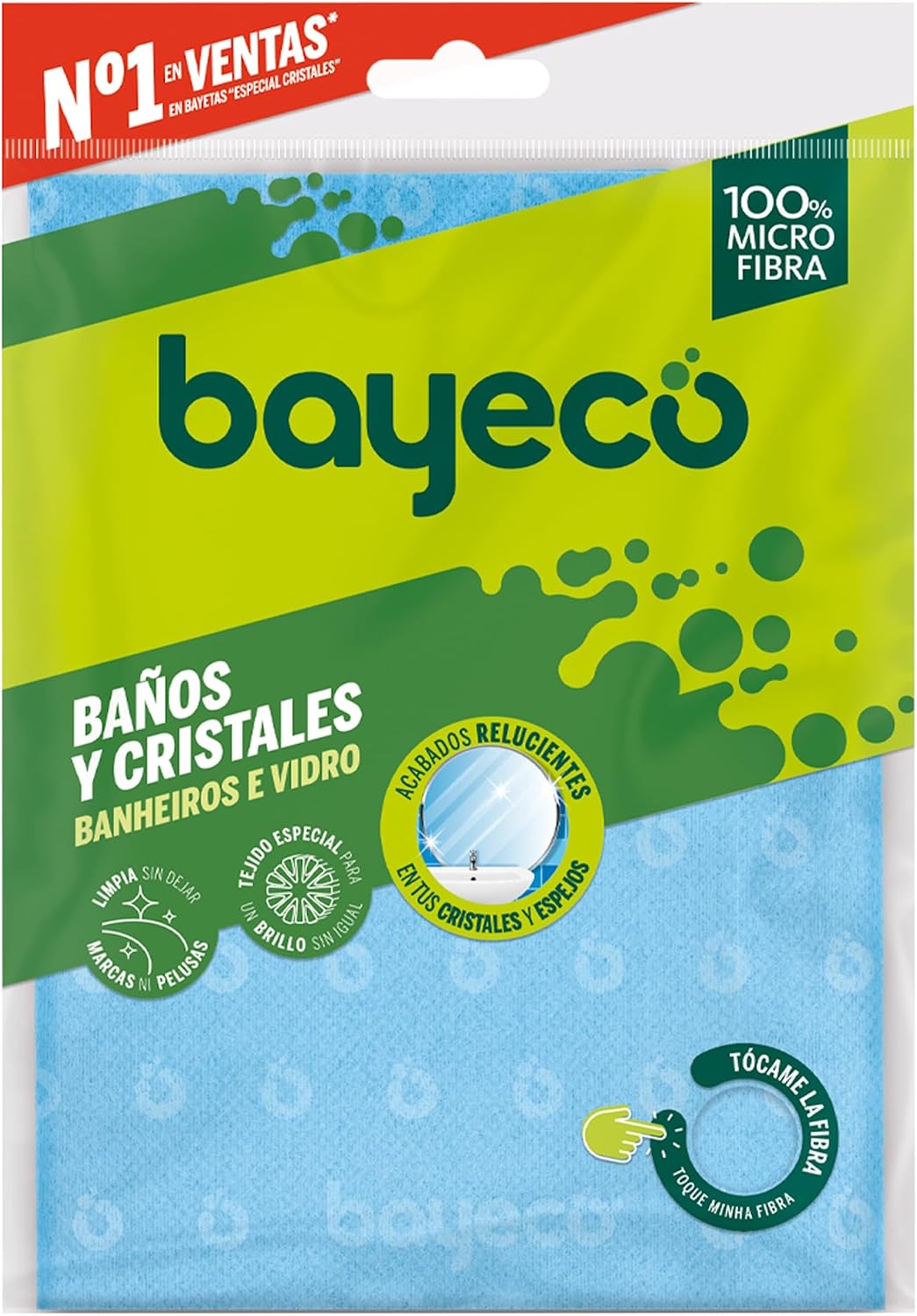 Bayeco - Bayeta cristales y baños - Solución perfecta para espejos, cristales y limpieza del baño - Bayeta microfibra con gran capacidad de absorción - No deja marcas y pelusas - 1 unidad