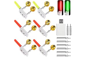 DAZZTIME Détecteurs de Touche LED étanches,6 Pièces Bâtons Lumineux de Pêche,Alarmes de Pêche avec Clochettes,Détecteurs de Touche pour Pêche,pour Canne à Pêche de Nuit