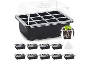 MIXC Mini Serre pour Plantes,Lot de 10 Bac à Semis,120 Cellules Intérieure Plateau Semis, Serre pour Semis avec Couvercle et Ventilation Durables, Pépinière Boîte de Culture, Vert