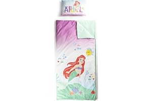 Jay Franco Set de 2 con Almohada y Manta de La Sirenita Disney, Suave Saco de Dormir Infantil con Bolsa y Almohada, para Fiestas de Pijamas, Viajes y acampadas