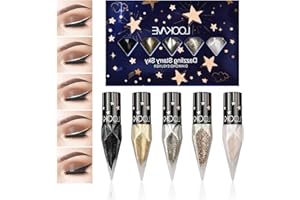 GRANVOO 5 Couleurs Glitter Eyeliner Liquide, Diamant Scintillant Eyeliner, Ensemble Imperméable Eye-liner, Fard à Paupière Paillette Liquid, Imperméable Longue Tenue, pour Festival Fête Maquillage (B)