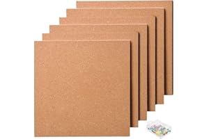 Dproptel 6Pack Square Cork Board 12"x12" - 1/2" Thick Square Bulletin Boards Cork Tiles with Push Pins Mini Wall Self Adhesive Premium Natural Cork for Pictures, Photos, Drawing (12 * 12inch)