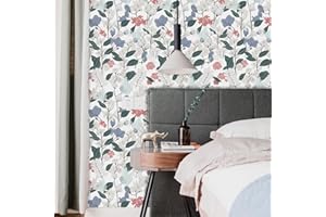 JOLIHOME Papier Peint Autocollant Floral Vintage Fleurs et Plantes Papier de Contact Peler et Coller Rouleaux D'autocollants Muraux Rouge Bleu Vert Foncé et Jaune 44.5x500cm