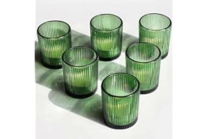 Vohocandle 12pcs Green Tea Light Holders Glass, Ribbed Tea Light Candle Holders for Wedding Party Table Centerpieces, Glass Tealight Holders for Birthday Gift(5 cm x 6 cm, Green)