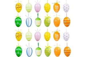 Adisno 24PCS Kunststoff Osterei Dekorationen, Bunte Osterei Dekorationen für Baum, Ostern hängende Eier Ornamente für Ostern Dekorationen, Schulbüro Home Party Dekoration