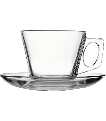Pasabahce Aqua Service 6 Tasses à Café Avec Soucoupes En Verre Transparent