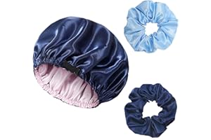 Coubeau Jedwabna czapka do spania z kręconymi włosami, jedwabna czapka do spania z kręconymi włosami, jedwabna czapka nocna, dwuwarstwowa czapka do spania